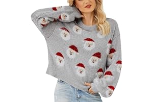 QWUVEDS Pullover Weihnachten Beste Freundin Geschenke Weihnachten Weihnachtspullover Damen Pullover Gestrickte Christmas Weihnachtsmann Rundhalsausschnitt Drucken Lange Sleeve Weihnachten Sweatshirt