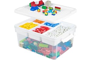 Creahaus 16L Organizers and Storage Box with Removable Tray, Plastic Storage Box with Building Lid, Stackable Kids Storage Boxes Craft Box for Art, Playdoh, Tool, Craft, Toy (Clear)