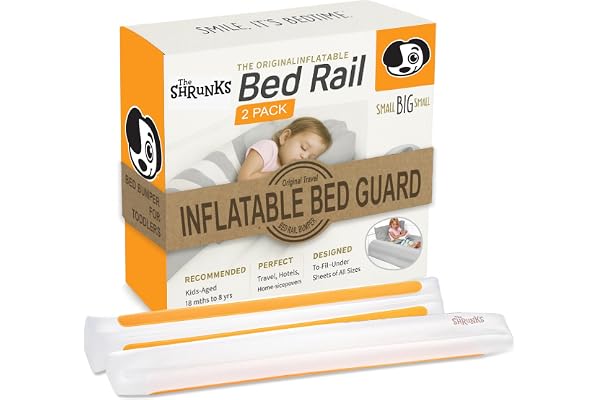 The Shrunks Rails de Lit Gonflables Sleep Security (paquet de 2) - Protège-lit/Pare-Chocs de Lit Bébé sûr et Portable pour les Voyages, 122x18x10cm s'Adapte sous le Drap de Lit