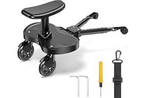 ENERHUB Universal Buggy Board, 2-in-1 Buggy Board with Extended Seat for Aged 2-6 Years (25KG), Kiddy Boards with Increased Length Fit 99% Prams, for Families with Two Kids(Black)