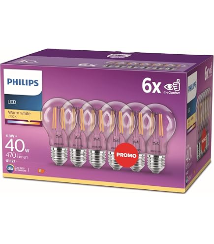 Lot De 2 Ampoules LED Philips E14 40W équivalent Blanc Chaud - Verre, Allumage Instantané, IRC >80