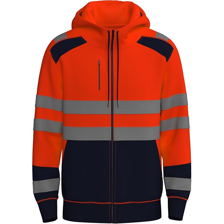Pull à Capuche Haute Visibilité Homme - Couleur Fluo Avec Bandes Réfléchissantes, Poches Zippées