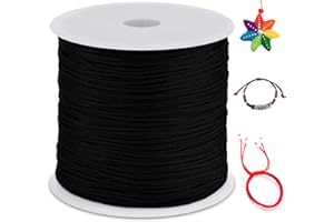 LEREATI 0.8mm Fil Nylon pour Bracelet Perle 100m Cordon Bracelet Macramé Fil de Jade, Cordon Satin pour Arts Créatifs, Bijoux, Décorations (Noir)