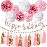 Xspring Doğum g&uuml;n&uuml; s&uuml;sleri seti, pembe rose gold doğum g&uuml;n&uuml; dekorasyonları, mutlu yıllar pankartı, rose gold sa&ccedil;aklı perde, d