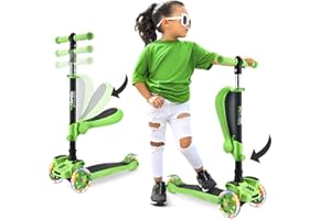 Hurtle, 3 Wheeled Scooter for Kids, Kids Scooter, Boys Scooter, Girls Scooter, Scooter for Kids Ages 2-12, Toddler Scooter, Foldable Kick Scooter w/Flip-able Seat, Flashing Lights, Height Adjustable