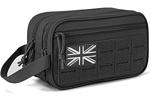QT&QY Tactical Toiletry Bag for Men Hygiene Bag EDC Military Tool Molle Pouches Small Dopp Kit Mens Shaving Kit Travel Shower Bags with UK Patch
