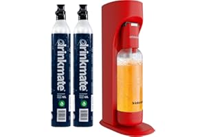 Drinkmate OmniFizz Sparkling Water and Soda Maker, Carbonates Any Drink Not Just Water, Fizzy Drink Maker, Water Carbonator, Sparkling Water Machine, x2 CO2 Cylinders Included, Royal Red
