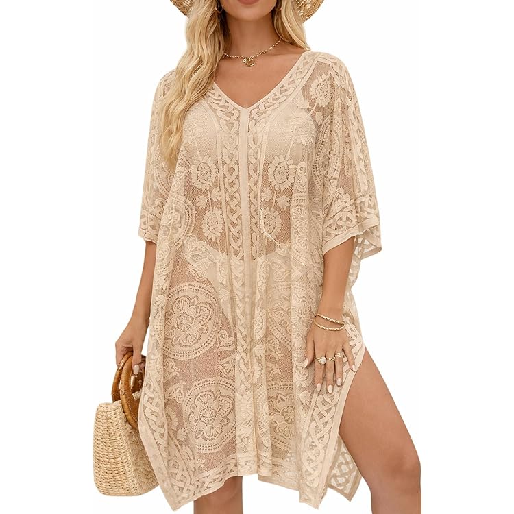 YouKD dames kanten katoenen vest doorzichtige jurk Boho lange kimono strand badpak bedekkingsjurken