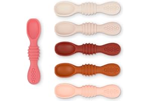 Simka Rose Silicone Baby Spoons - Self Feeding, 6 Months, First Stage Infant Spoons for Babies & Toddlers - Set of 6 BPA Free, Dishwasher, Microwave Safe Food Utensils - Warm