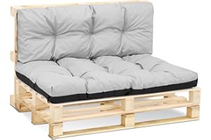 Amazinggirl Palettenkissen Outdoor Kissen Set: Rückenkissen 120x40 cm und Sitzkissen 120x80 cm - Auflagen für Paletten Europaletten Palettensofa und Palettenmöbel Palettenpolster Hellgrau