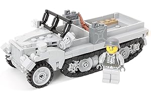 BricksStuff Halftrack tedesco Sd.Kfz. 10 | Soldato tedesco con arma casco BrickArms | Figura e mattoncini personalizzati stampati