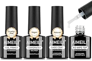 AIMEILI Nail Prep Primer Base e Top, 4 x 8ml Base e Top Coat Semipermanente Dehydrator e Primer Unghie Long Lasting Nail Polish UV Set