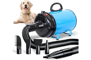 TRIGRAND Secador de Pelo de Perro Blaster 3000 W, Secador de Pelo para Mascotas, Calentador de Temperatura de bajo Ruido con 4 boquillas Diferentes,Azul