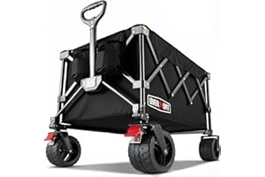 ‎OVERMONT Overmont Faltbar Bollerwagen Klappbar Handwagen - mit Geländegängige Breite Räder - bis 150 kg Tragkraft - für Camping Sport Einkaufen Garten