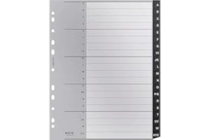 Leitz Índice Separador, 20 Pestañas A-Z, A4, Extra Ancho, 90% Plástico Reciclado, Respetuoso con el Medio Ambiente, Gama Recycle, Negro, 12190000