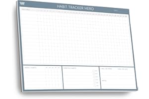 Habit Tracker Hero - A4 Habit Tracker Pad by Clear Mind Concepts® - 24 Undated Monthly Tear-Off Sheets - 160gsm Thick Paper - Daily, Weekly & Monthly Habit Sections - Productivity Planner - Grey Blue