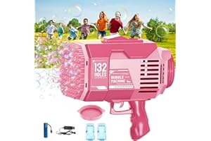 LAYPUNY Pistola Bolle Di Sapone, 132 Fori Spara Bolle Di Sapone Automatico 20000+Bolle/Minuto, Macchina Bolle Sapone Bambini, Regalo Per La Festa Compleanno matrimonio Giocattoli A Sparabolle - Rosa