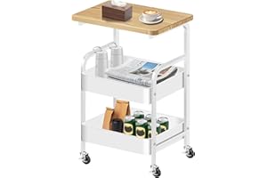 ‎MIMOKE Mimoke Rollwagen mit 3 Ebenen – Aufbewahrungswagen mit Rollen – Trolley für Küche, Wohnzimmer, Bad oder Balkon – stabile Struktur, Pflegeleichte Oberfläche (Weiß)