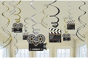 NET TOYS 12 TLG. Hollywood Girlanden Hollywoodparty Deko Spiralen Mottoparty Deckenhänger Hängedeko Raumdekoration Party Dekogirlande