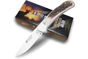 Joker Navaja de caza Cocker NC47, mango de asta de ciervo, hoja de 9 cm, virola inox, herramienta de pesca, caza, camping y senderismo