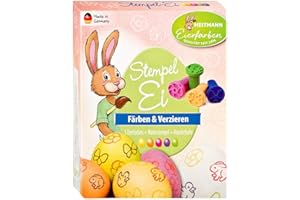 Heitmann Eierfarben Stempelei - 5 flüssige Eierfarbe - 4 Stempel - Stempelkissen - Erdnussöl - Kinderhandschuhe - Handschuhe
