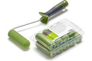 10 x Colorus Lackwalze superfein PLUS | Lackierwalze 11 cm rund | Lackwalze-Schaumstoff für wasserbasierte, leicht lösemittelhaltige Lacke | Lackrolle Set inklusive 2K Farbrollerbügel