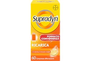 Supradyn Ricarica Multivitaminico Completo Vitamine e Minerali per Adulti, Integratore Vitamine A, B, C, D3, E, K, Magnesio, Calcio, Zinco, Selenio e Q10, Gusto Arancia 60 Compresse Effervescenti