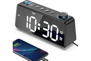 ANJANK Bedside FM Radio Alarm Clock | Bedroom Digital Clock with Wood Grain | USB Charger | Dual Alarm with Weekday or Weekend | Mains Power with Battery Backup | LED Display with 0-100% Dimmer