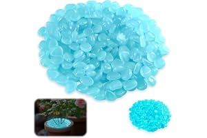 XUENIU Glow in The Dark Pebbles 200pcs Blue Glowing Rocks for Outdoor Decor Garden Lawn Yard Fish Tank Aquarium Pathway Walkway Landscaping Potted Plant DIY Crafts Luminous Stones by Light or Solar