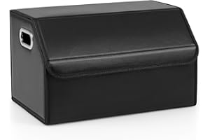 COSTWAY Boot Organiser Storage, Leather Foldable Car Trunk Organizer with Lid, Removable Divider, Collapsible Boot Storage Box for SUV, Sedan, Jeep, Camping and Home (35L, Smooth Surface)