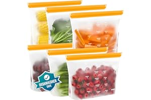 IDEATECH 6 Stück Gefrierbeutel Wiederverwendbar mit Stehendes Boden-Design, Silikonbeutel für Lebensmittel, Aufbewahrungsbeutel Sandwichbeutel Küche Beutel für Gemüse Milch Snacks Fleisch