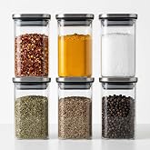 Deconox 6 lı Cam Baharat Kavanozu Seti, 250 ml Kare Saklama Kabı, Contalı Metal G&ouml;r&uuml;n&uuml;ml&uuml; Kapak, Şeffaf Kuru Gıda D&uuml;zenleyici