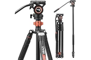 Treppiede a testa fluida, treppiede per videocamera Cayer FP2450H4 Monopiede in lega di alluminio da 75 pollici per fotocamera DSLR Canon Nikon Sony