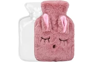Wisebom Bolsa de Agua Caliente, Bolsa Agua Caliente con Suave Felpa Funda, Botella de Agua Caliente para Adultos y Niños, Puede Calentar Manos y Pies y Aliviar el Dolor (Rosa)