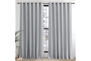 PONY DANCE Blackout Thermal Curtains for Kids Bedroom Energy Saving & Light Blocking Curtains Eyelet Extra Wide Drapes for Nursery/Living Room/Hotel, 2 Panels, W90 X L96, Silver Grey