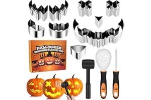 Dreamtop 14 pezzi Kit Intaglio Zucca Halloween Set Intaglio Zucca in Acciaio Inox fai da te Zucca Intaglio Strumento Incluso Mazzuolo di Gomma per Adulti e Bambini