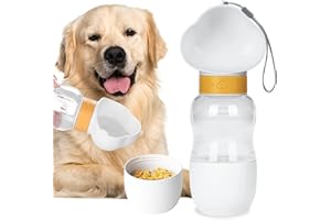 VORHOT Borraccia per Cani Portatile, 300ml Borraccia Cane con 200ml Serbatoio per Alimenti in Plastica, Bottiglia da Viaggio per Cani Gatti, Dispenser Ciotola Acqua Cane per Esterni, Viaggi