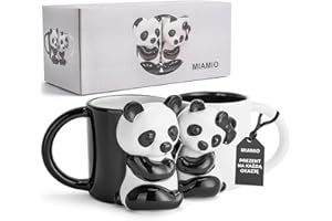‎MIAMIO MIAMIO - Kubek ceramiczny Panda 400 ml 3D Zwierzę dla miłośników kawy i herbaty Uroczy kubek Panda Prezent dla pary na urodziny/święta Bożego Narodzenia jako prezent dla kobiet i mężczyzn