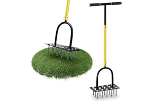 DACKZZM Rasenlüfter Eisen Rasenbelüfter 5CM Massiven Tine Vormontierte Aerifizierer für Rasen mit Rutschfester T-Griff Manuell Rasenspecht für Hof