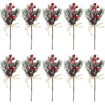 24 Branches De Baies Rouges Artificielles Pour Décoration Noël – Effet Givré, Tiges Souples – Pour Couronnes, Guirlandes, Sapins
