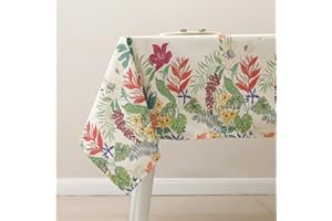 Arquiel Prostokątny obrus w kwiaty, wytrzymały obrus lniany, z akwarelowym nadrukiem, do kuchni, na przyjęcia, do restauracji (wielokolorowy, 140 cm x 220 cm)