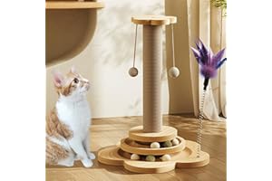 Accmuzzy 4 in 1 Katzenspielzeug hölzernes, Katze Sisal Seil Kratzbaum mit hängenden Ball, Interaktives Katzenspielzeug mit Kratzbaum für Katzen mit Katzenminze Bälle(29 * 46cm)
