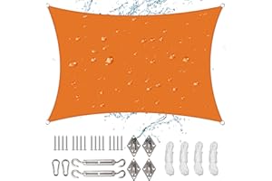 NAKIHOUSE Waterproof Shade Sail with Rope Fixing Kits, 2x3m Rectangle Sun Shade Sail 98% UV Block Awning Canopy for Garden Patio (Orange)
