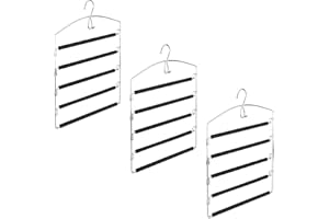 ‎RELAXDAYS Relaxdays Wieszak na spodnie nie zajmuje dużo miejsca, zestaw 3 wieszaków na ubrania, kilka przegródek, metal, wys. x szer. x gł.: 44,5 x 37 x 2,7 cm, srebrny/czarny