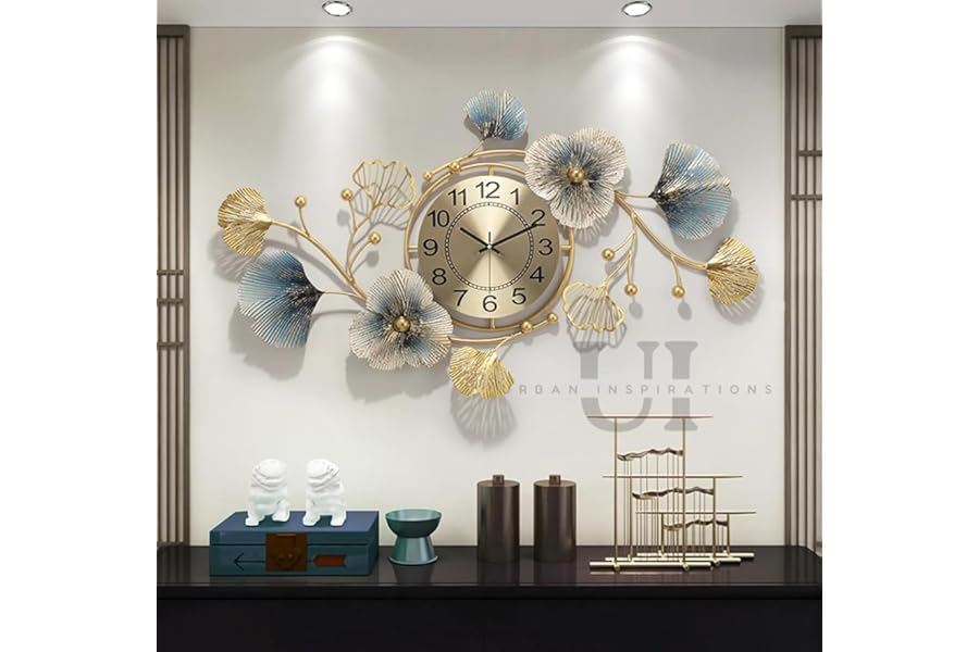 URBAN INSPIRATIONS Metal Wall Clock Big Antique Decorative Home Interior Stylish Watch & Silent Machine Gold for Bedroom/Living Room/Dining/Office/Caf