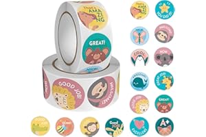 AZWOOD Pegatinas motivacionales para niños, 1000 unidades, 16 patrones, autoadhesivas, recompensas, profesores, animales, recompensas, escuela primaria, elogios para profesores y padres