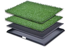 PICK FOR LIFE Puppy Dog Litter Training Tray with 2 Packs Dog Grass Pee Pads for Replacement, Pet Pee Pad Holder Portable Indoor Dog Toilet (40.6x50.7cm)
