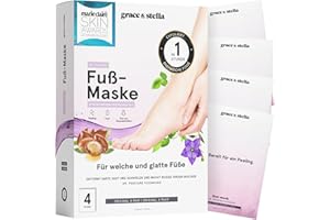‎GRACE & STELLA Grace & Stella Preisgekrönte Fußmaske, Hornhaut Socken mit Aloe Vera, Unparfümierte Fussmaske, Anti-Hornhaut Socken, Fußpeeling-Maske (4er-Pack)
