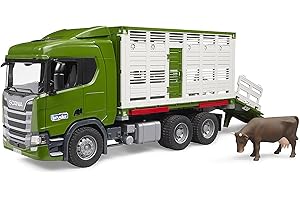 bruder 03548 - Scania Super 560R Camion de transport d'animaux avec 1 bovin - 1:16 Véhicules, Camion, Bétail remorque, Jouets à partir de 4 ans