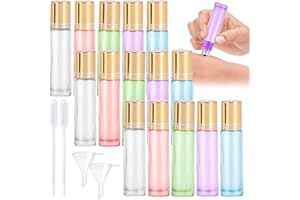 VEGENA 15 Stück Ätherische Öle Roller Flaschen,Glas Roller Flaschen,Roll On Flasche Leer 10ml mit Edelstahl Roller Bällen,Nachfüllbar Roll-on Multicolor Glasflaschen für Ätherisches Öl Aromatherapie Parfüm